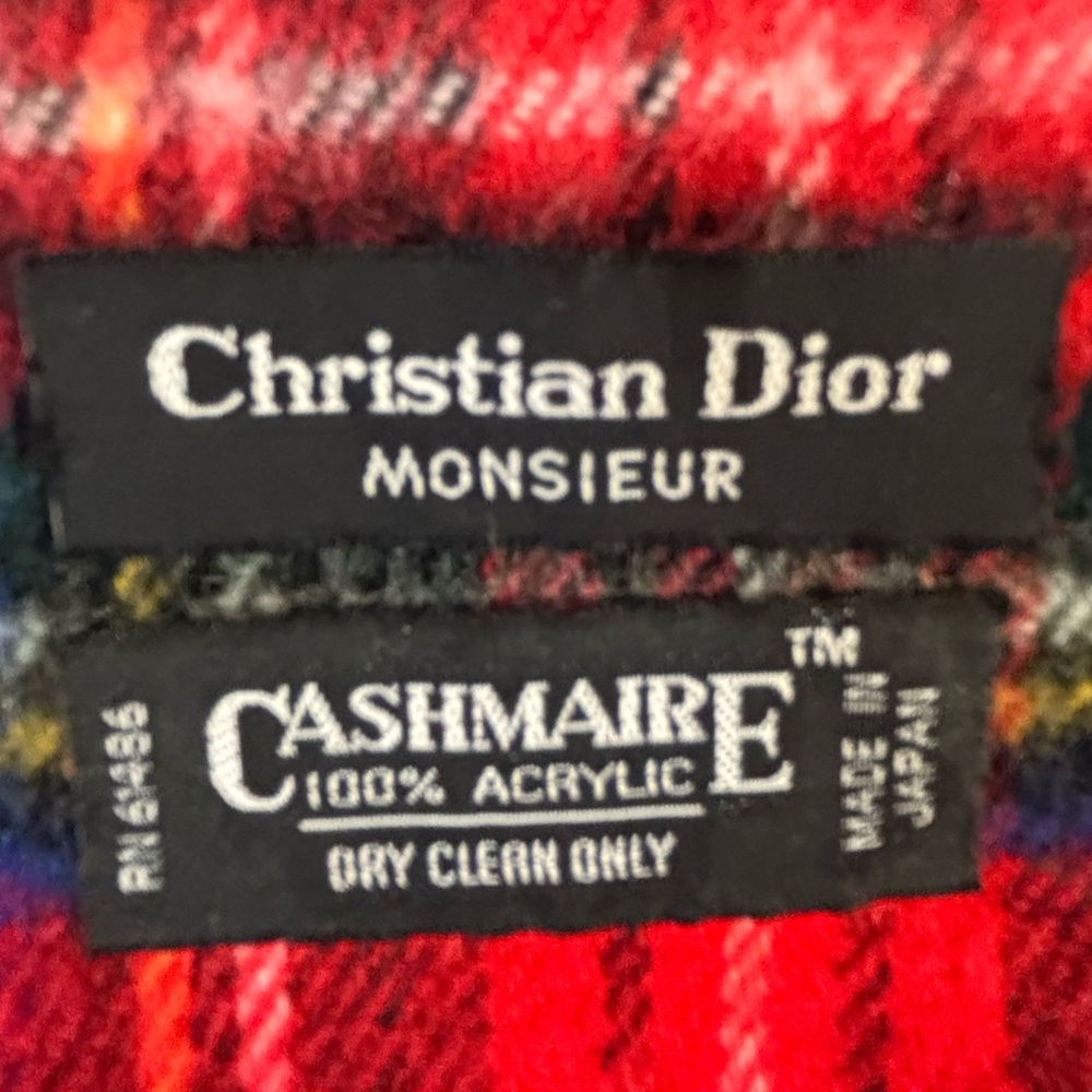 Christian Dior Monsieur Vintage Red Plaid Cashmaire Scarf Made in Japan - Picture 2 of 15